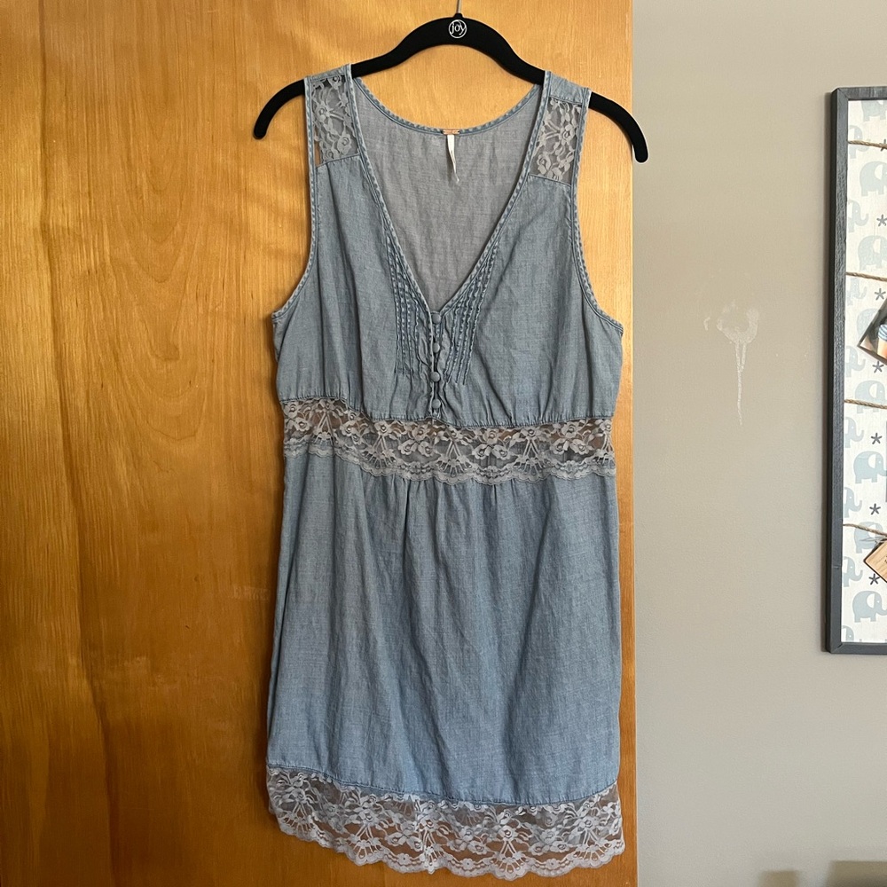 Free People size Medium denim-ish dress with lace details